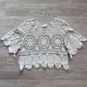 Rebellion Again Crochet Lace Top Cream 100% Cotton-Size S
